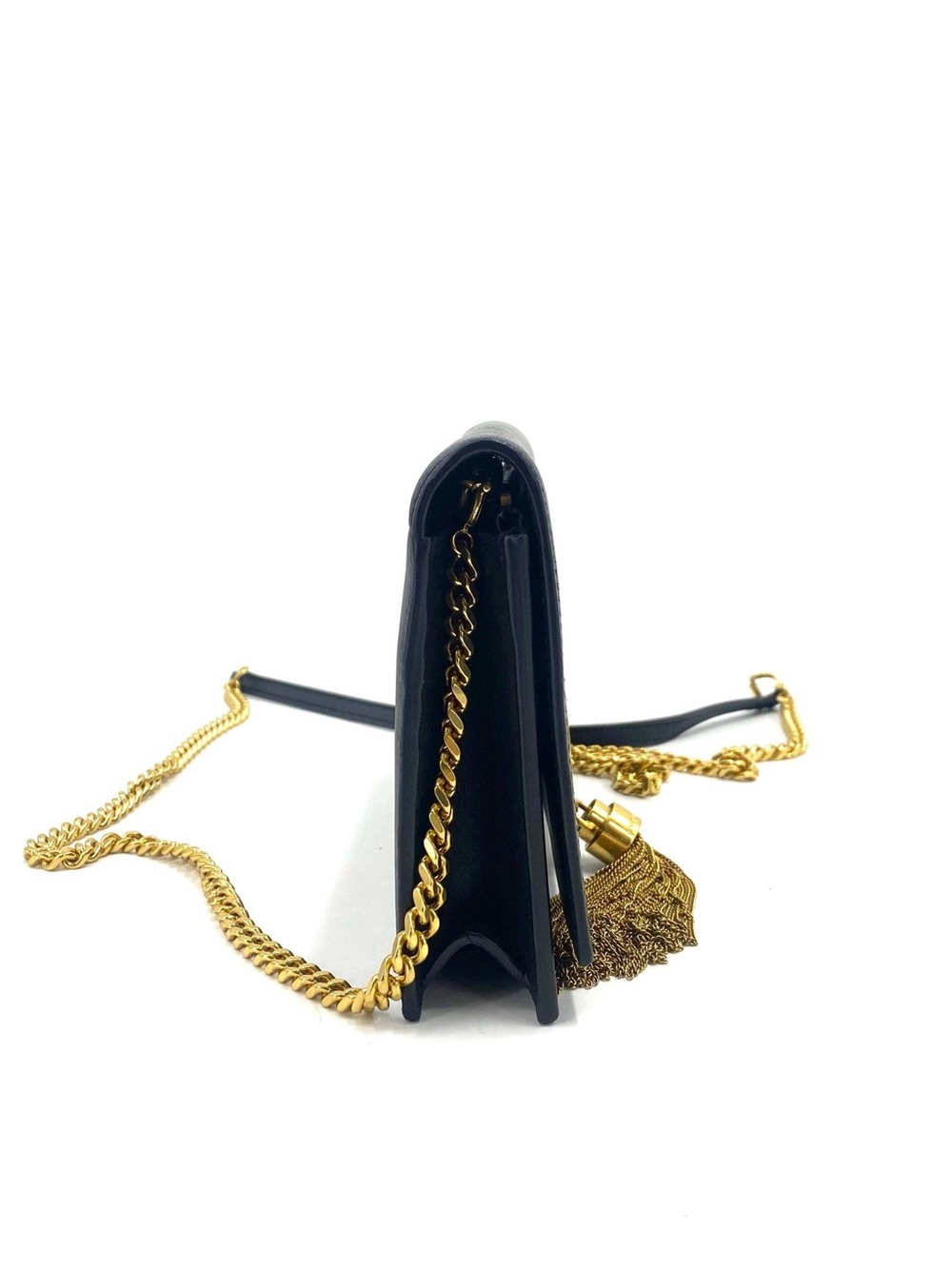 Saint Laurent Navy Leather Tassel Chain Crossbody Bag with Gold Hardware - Picture 3 of 11